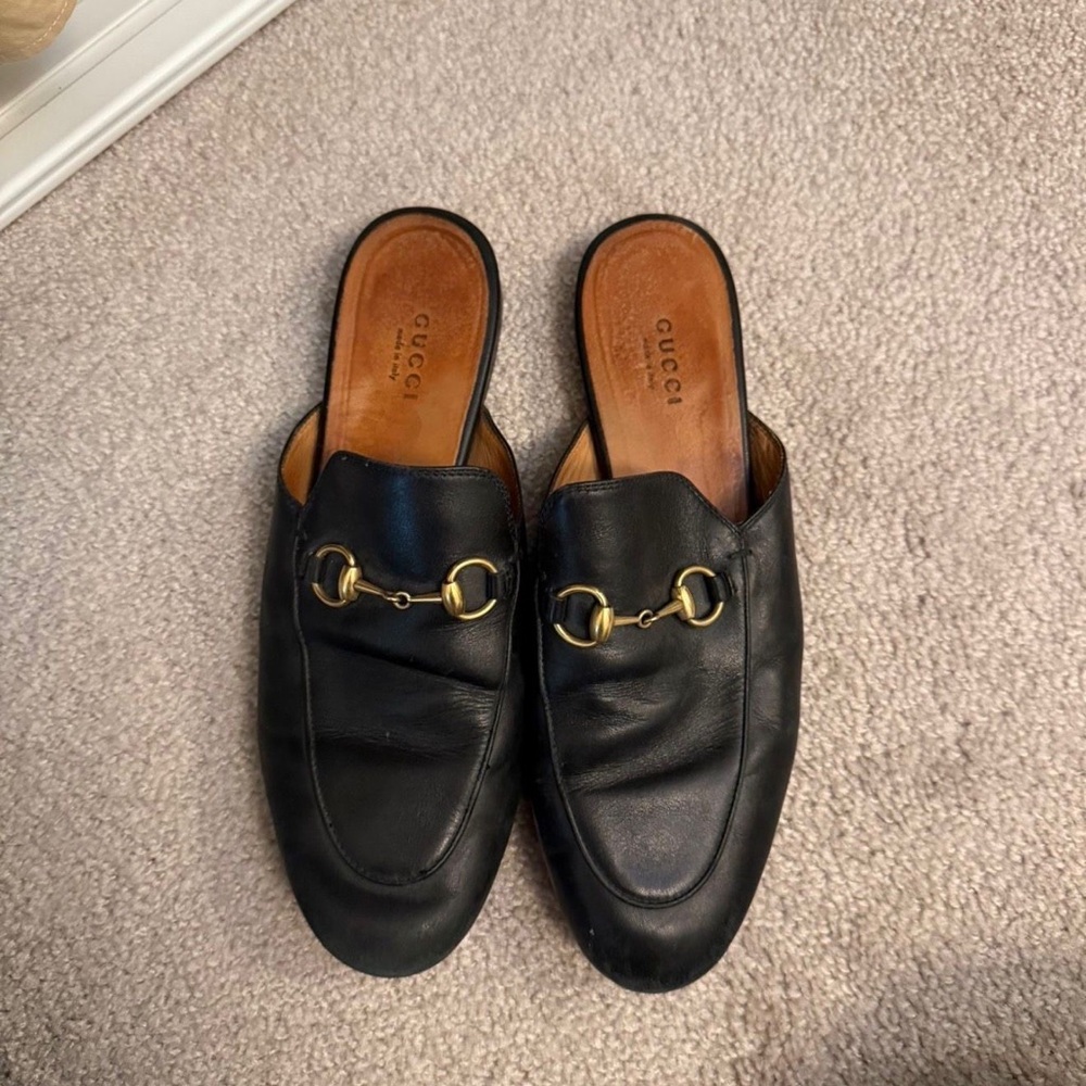 Gucci Black Leather Slip-On Loafers with Gold Hardware - Picture 3 of 3